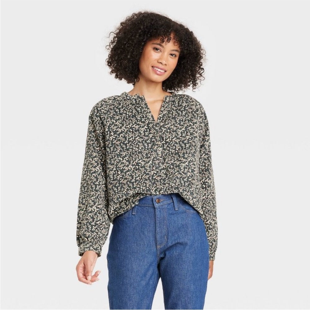Woman’s Long Sleeve Corduroy Floral Top by Universal Thread